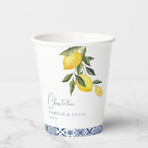 Blue Mediterranean Tile  Citrus Wedding paper cup