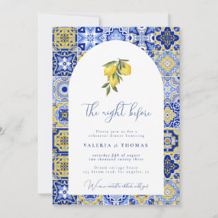 Blue Mediterranean Tile & Citrus Wedding Rehearsal Invitation