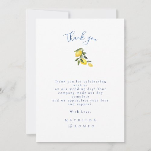 Blue Mediterranean Tile  Citrus Wedding Thank You Invitation