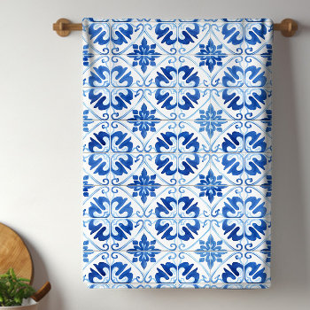 Blue Mediterranean Tile Kitchen Towel by All_Occasion_Gifts at Zazzle