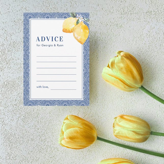Blue Mediterranean Tile Lemon Amalfi Coast Wedding Advice Card (Creator Uploaded)