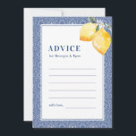 Blue Mediterranean Tile Lemon Amalfi Coast Wedding Advice Card<br><div class="desc">These pretty,  mediterranean advice cards would make a wonderful addition to your wedding supplies! Easily customize the text by clicking on the "personalize" option.</div>