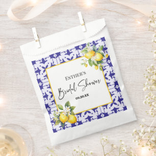 Blue Mediterranean Tile Lemon Bridal Shower Favor Bag