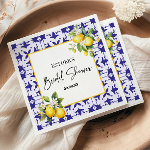 Blue Mediterranean Tile Lemon Bridal Shower  Napkins