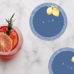 Blue Mediterranean Tile & Lemon Italian Wedding Round Paper Coaster<br><div class="desc">This stylish coaster would make a wonderful addition to your special occasion supplies! Easily add your own details by clicking on the "personalize" option.</div>