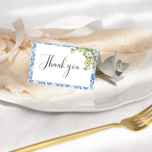 Blue Mediterranean Tile Lemon Thank Bridal Shower Letterpress Thank You Card