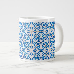 Blue Mediterranean Tile Pattern – Elegant Azulejo Giant Coffee Mug
