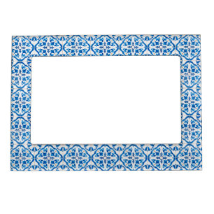 Blue Mediterranean Tile Pattern – Elegant Azulejo  Magnetic Frame