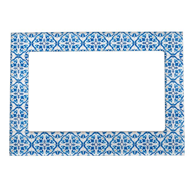 Blue Mediterranean Tile Pattern – Elegant Azulejo  Magnetic Frame (Front)