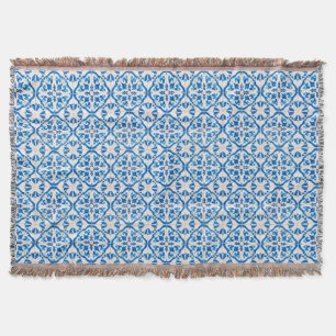 Blue Mediterranean Tile Pattern – Elegant Azulejo Throw Blanket