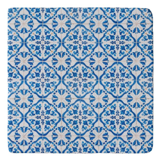Blue Mediterranean Tile Pattern – Elegant Azulejo  Trivet (Front)