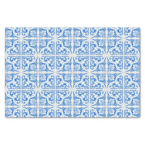 Blue Mediterranean Tile Pattern Tissue Paper