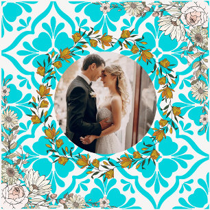 Blue Mediterranean Tile Pattern Wedding Photo Cera