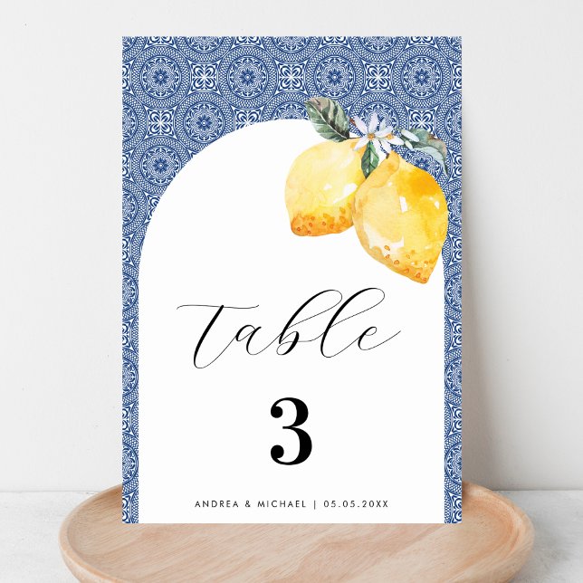 Blue Mediterranean Tile Spanish Italian Wedding    Table Number (Creator Uploaded)