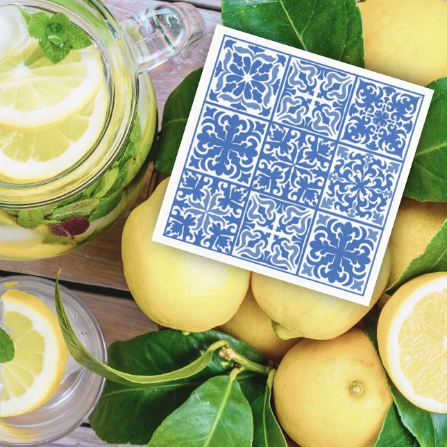 Blue Mediterranean Tile Wedding or Bridal Shower Napkins (Creator Uploaded)
