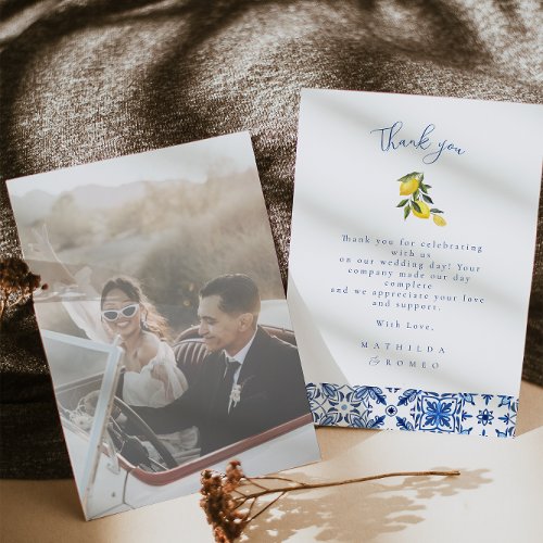 Blue Mediterranean Tile Wedding thank you card