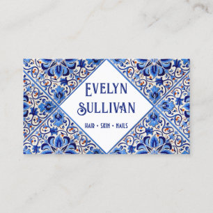 Blue mediterranean tiles business card