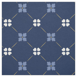 Blue Mediterranean Tiles | Floral Pattern Fabric