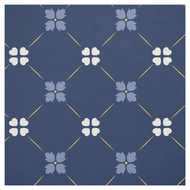 Blue Mediterranean Tiles | Floral Pattern Fabric (Swatch)