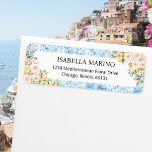 Blue Mediterranean Tiles Floral Return Address Label
