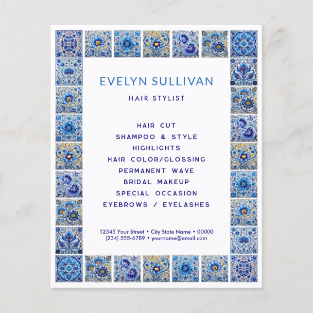 Blue mediterranean tiles frame flyer (Front)