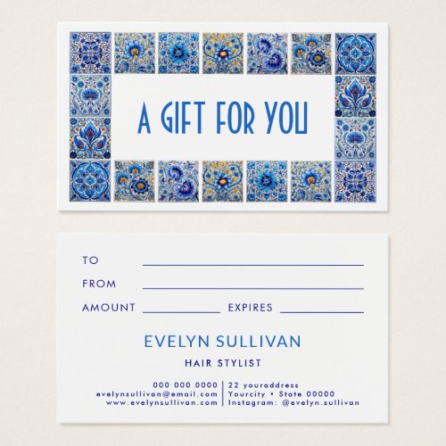 Blue mediterranean tiles frame gift card