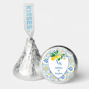 Blue Mediterranean Tiles Italy Crest Lemon Wedding Hershey®'s Kisses®