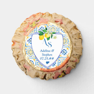 Blue Mediterranean Tiles Italy Crest Lemon Wedding Reese's Peanut Butter Cups