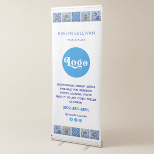 Blue mediterranean tiles retractable banner