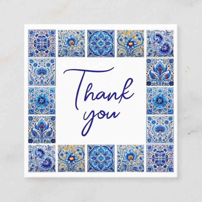 Blue mediterranean tiles thank you package insert (Front)