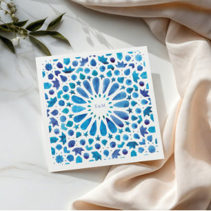 Blue Mediterranean Tiles Wedding Monogram Napkins