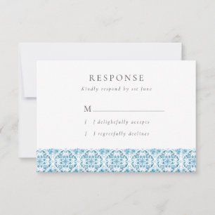 Blue Mediterranean Tiles Wedding RSVP Card