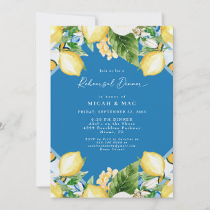 Blue Mediterranean Tropical Rehearsal Dinner Invitation