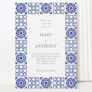 Blue Mediterranean Wedding Invitation
