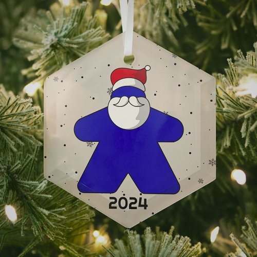 Blue Meeple Santa Custom Year Family Board Game Glass Ornament
