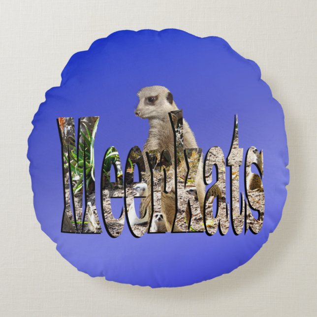 Blue Meerkats, Round Throw Cushion.  Pillow (Front)