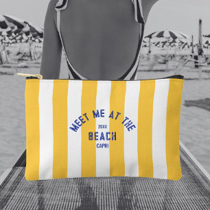 Blue Meet Me At The Beach Yellow Cabana Stripe Accessory Pouch