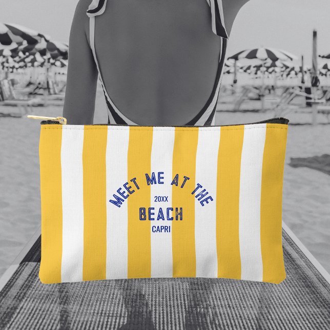 Blue Meet Me At The Beach Yellow Cabana Stripe Accessory Pouch (Creator Uploaded)