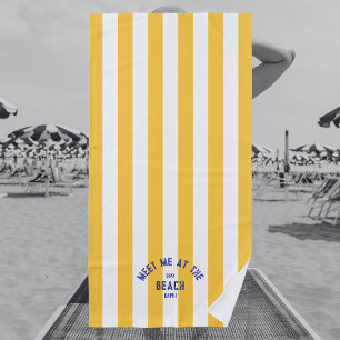 Blue Meet Me At The Beach Yellow Cabana Stripe  Towel