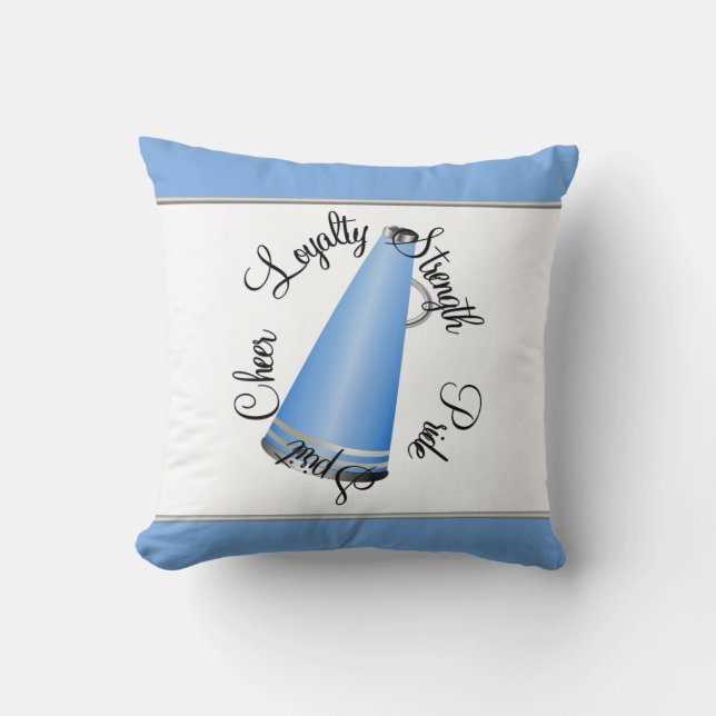 Blue Megaphone Cheerleader Creed Pillow (Front)