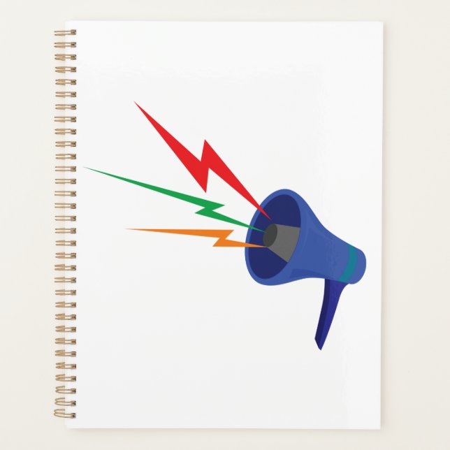 Blue Megaphone with Colorful Lightning Bolts Planner (Front)