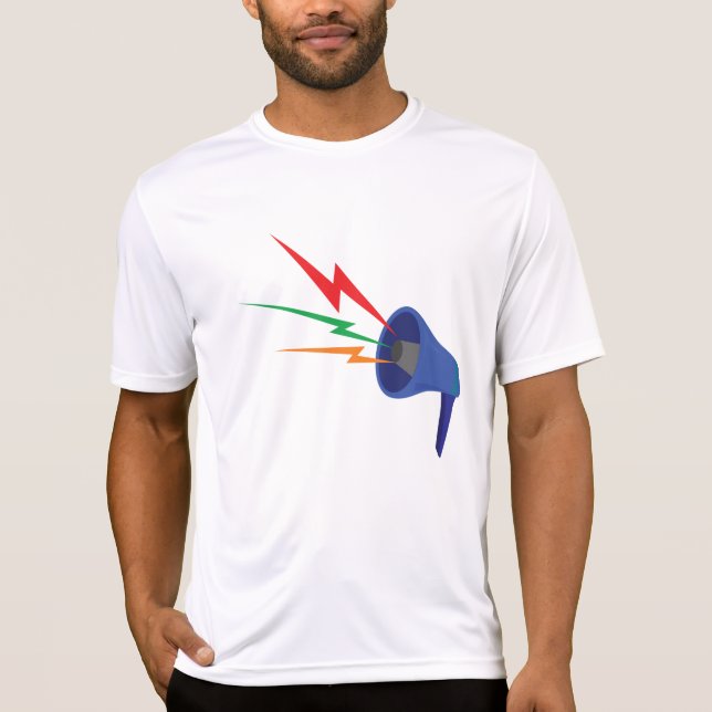 Blue Megaphone with Colorful Lightning Bolts T-Shirt (Front)