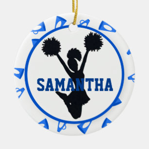 Blue Megaphones and Cheerleader Personalized Ceramic Ornament