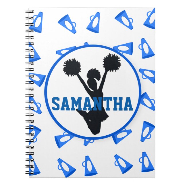 Blue Megaphones and Cheerleader Personalized Notebook (Front)
