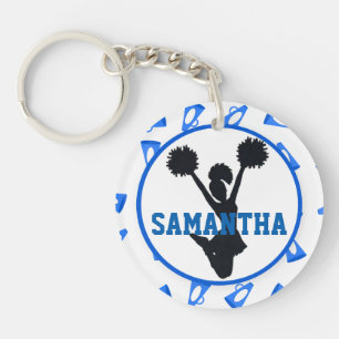 Blue Megaphones and Cheerleader Personalized Photo Keychain