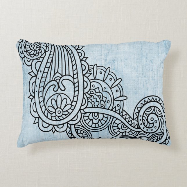 Blue Mehndi Motif Accent Pillow (Front)