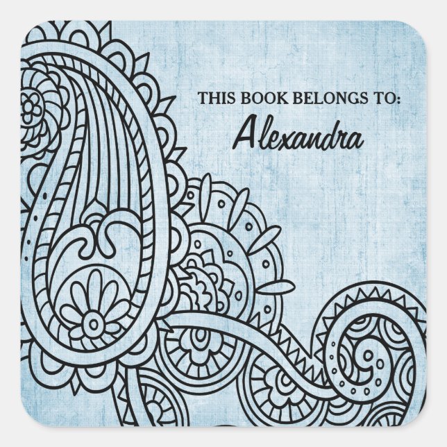 Blue Mehndi Motif Bookplate Stickers (Front)