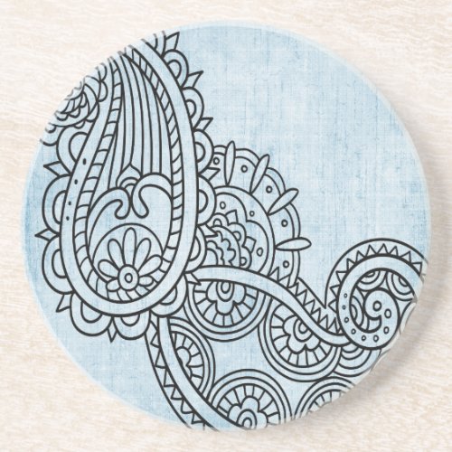 Blue Mehndi Motif Sandstone Coaster