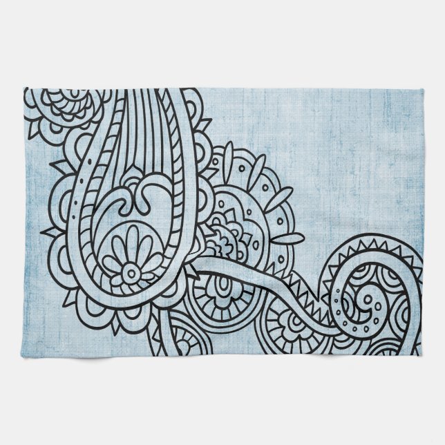 Blue Mehndi Motif Towel (Horizontal)