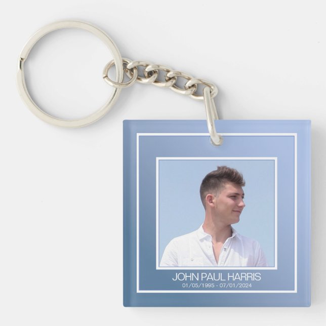 Blue Memorial Photo Keychain (Front)